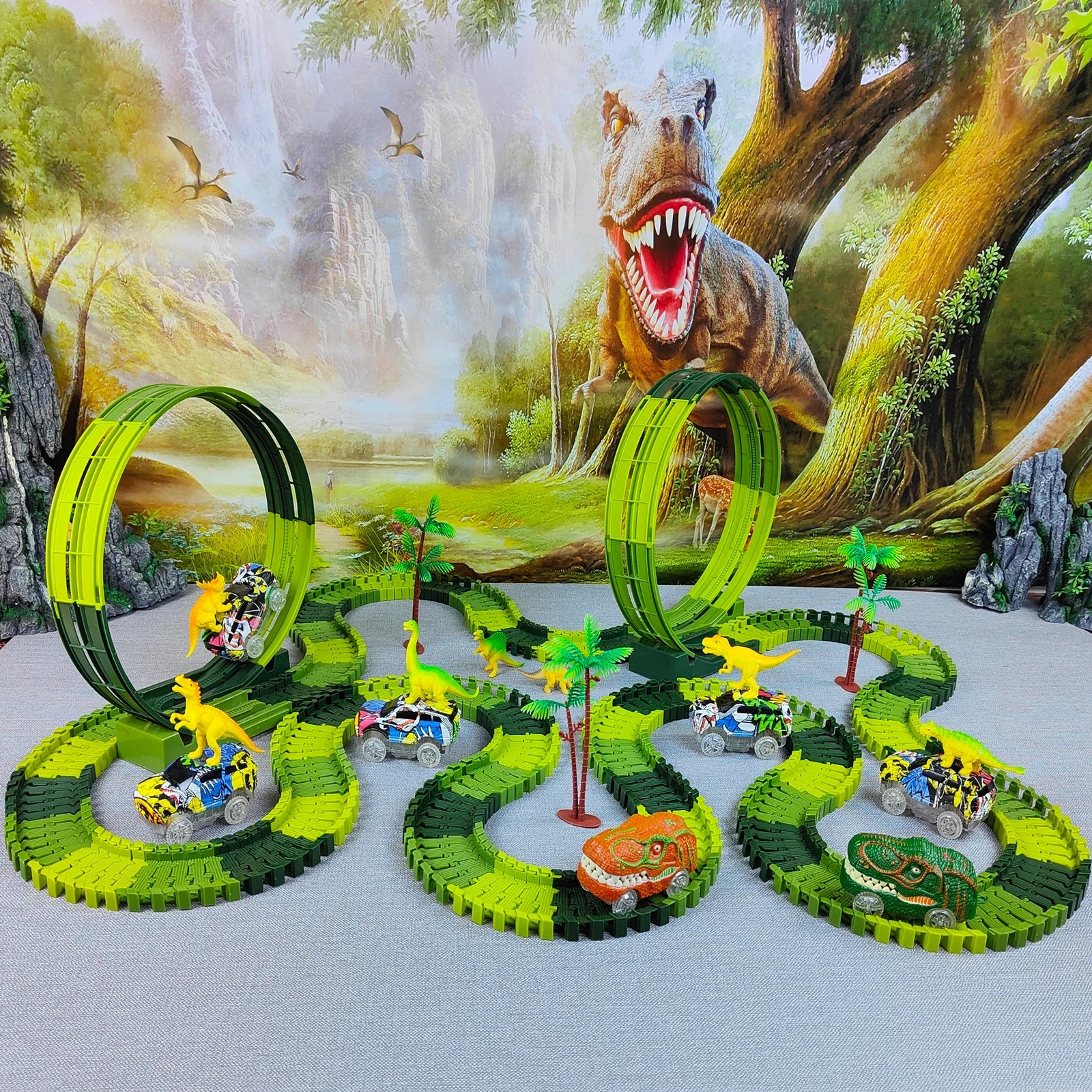 Dino Adventure - conjuntos de carro de dinossauro com pista de corrida